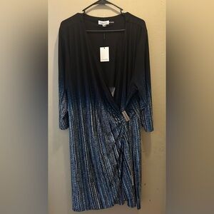 Calvin Klein Women's Blue Side Bar Trim Dress 2X